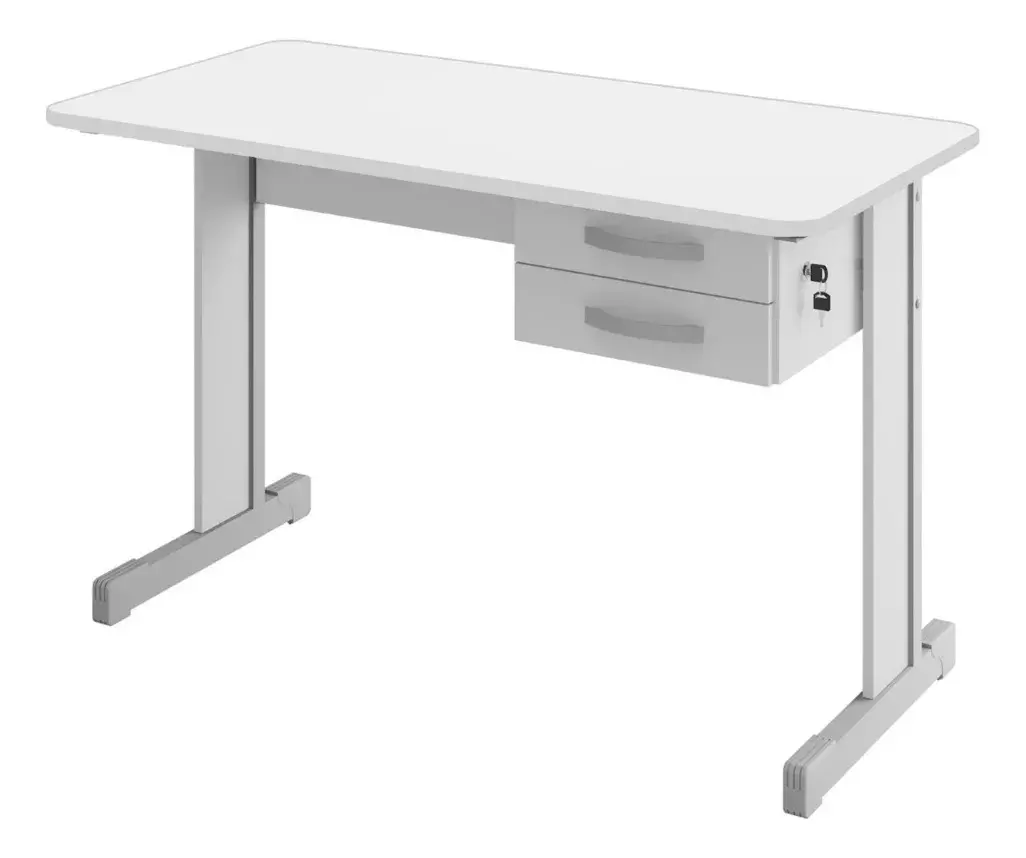 Mesa de escritório com 02 gavetas e chaves fabricado em material: MDP. Mesa de escritório com 02 gavetas e chaves fabricado em material: MDP.